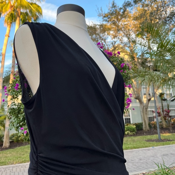 Ralph Lauren Evening Black Dress Size 14 Sleeveless Lace Back Stretch Ruched - Picture 8 of 15